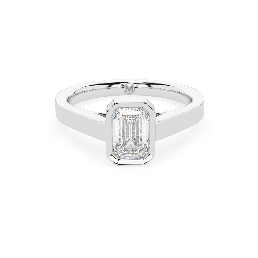 EMERALD CUT DIAMOND VERTICAL BEZEL SET ENGAGEMENT RING 0.50 CT.
