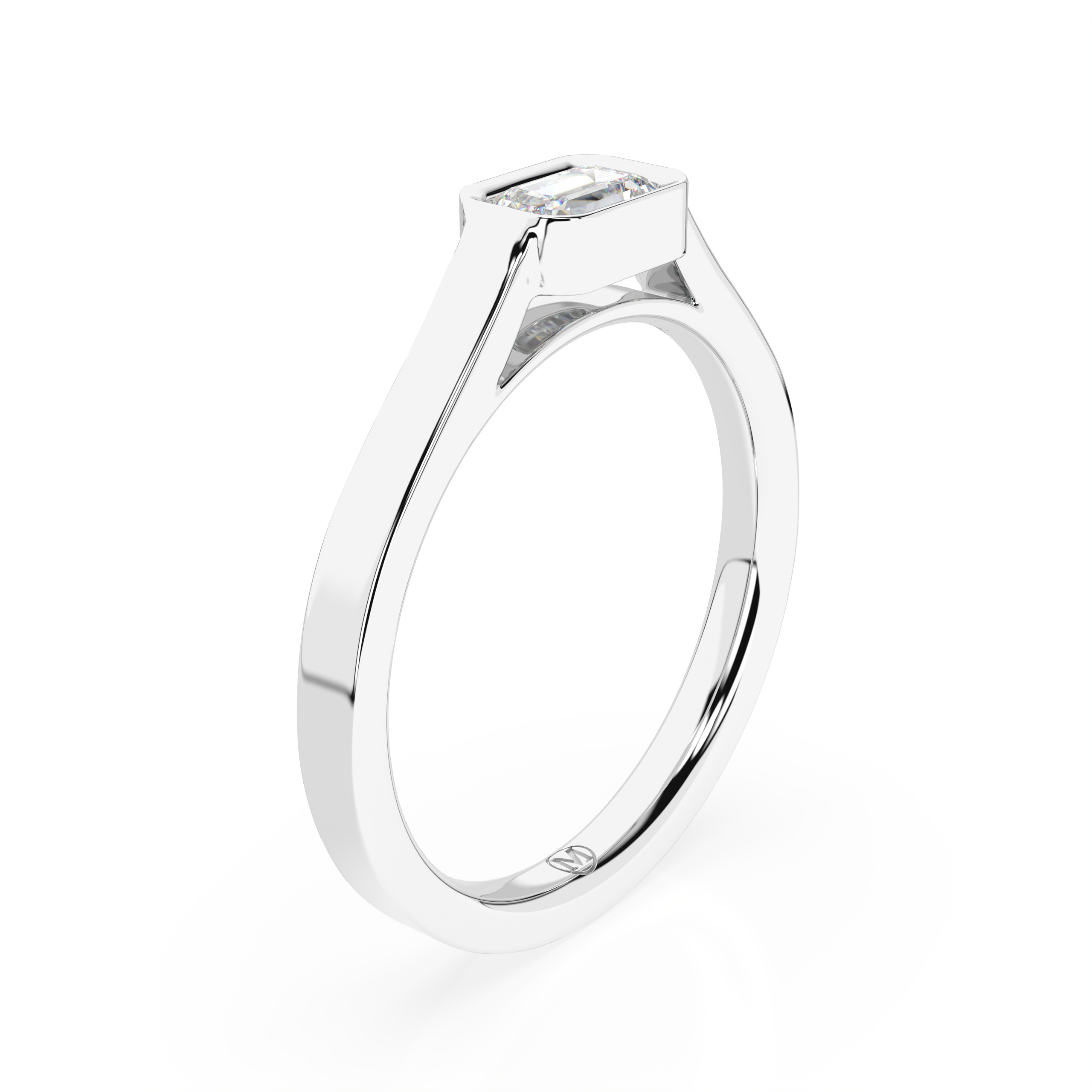 EMERALD CUT DIAMOND HORIZONTAL BEZEL SET ENGAGEMENT RING 0.30 CT
