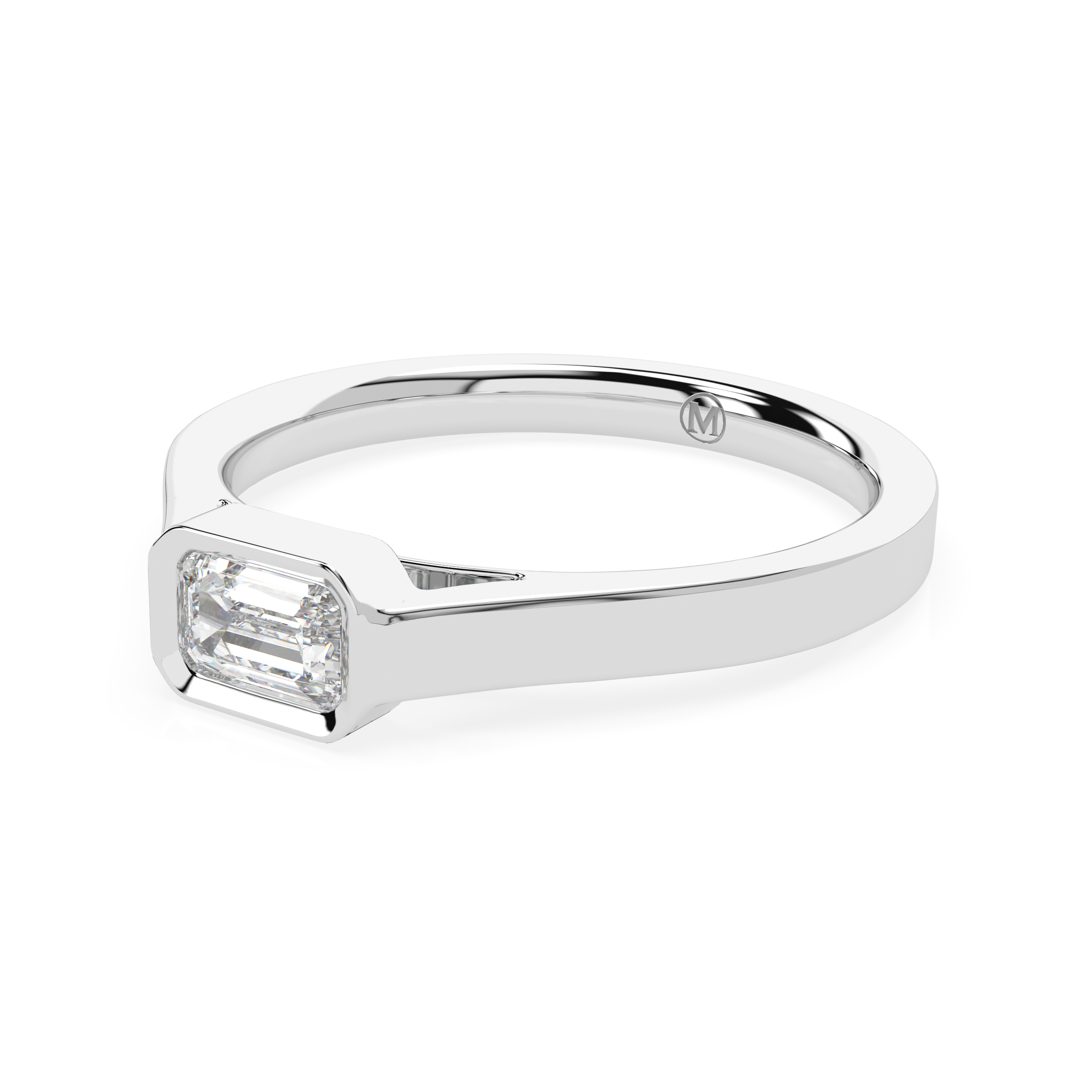 EMERALD CUT DIAMOND HORIZONTAL BEZEL SET ENGAGEMENT RING 0.30 CT