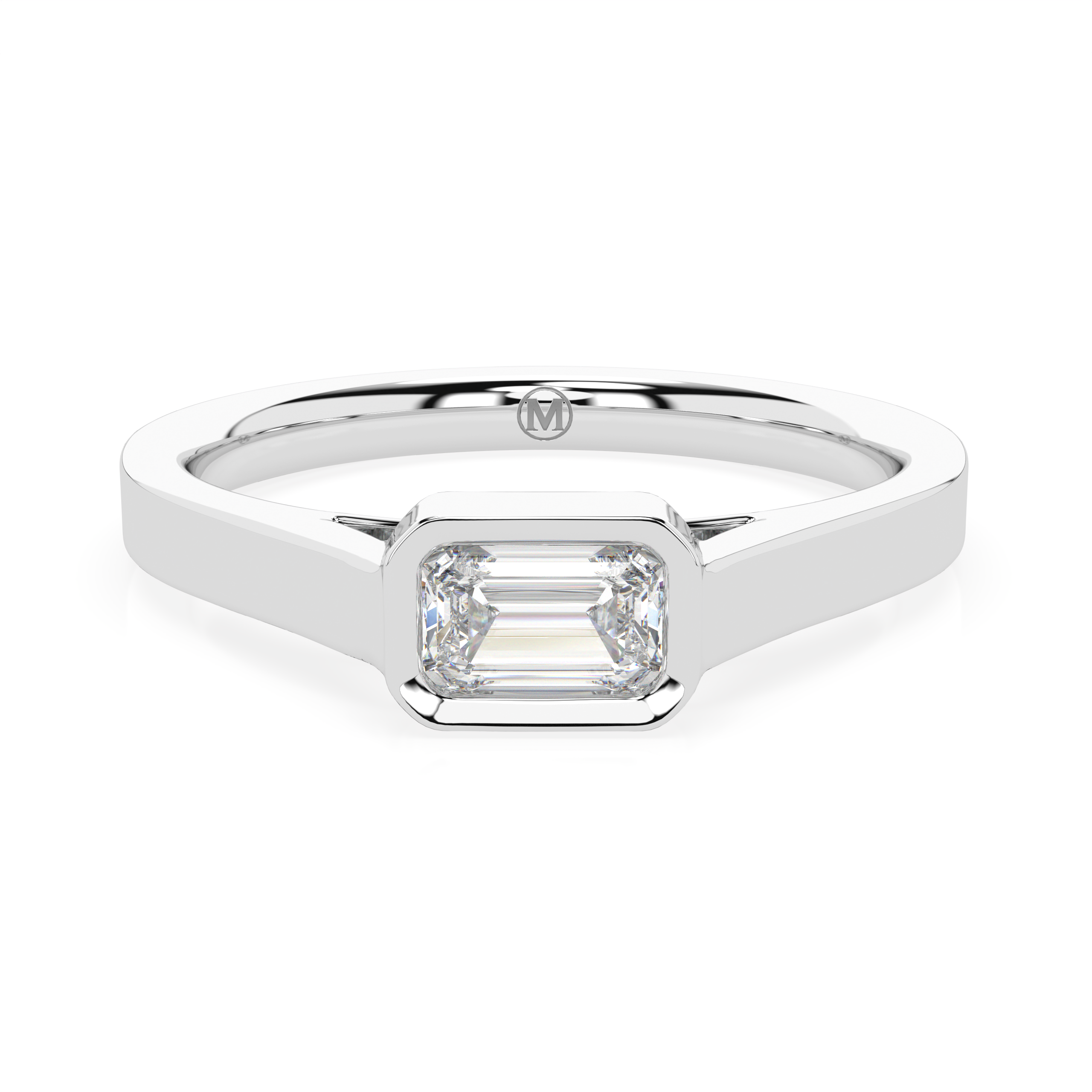EMERALD CUT DIAMOND HORIZONTAL BEZEL SET ENGAGEMENT RING 0.30 CT